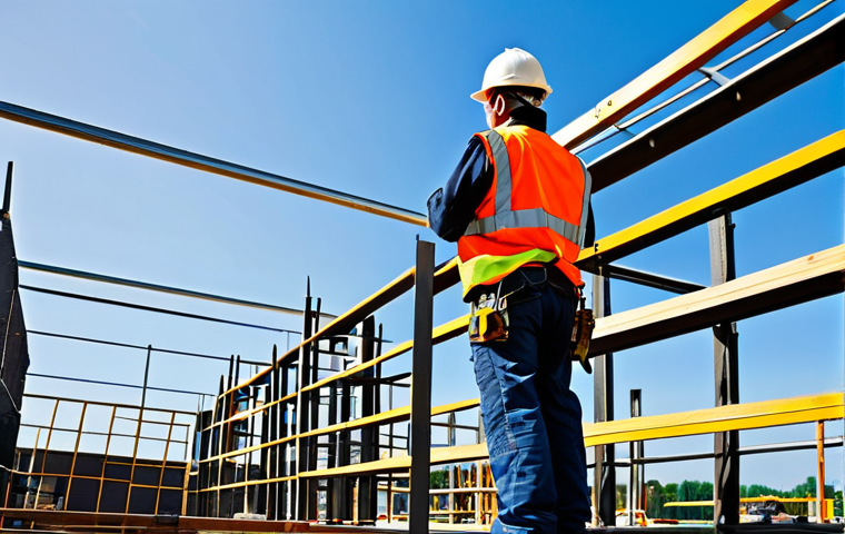 Scaffolding Safety**

"A construction worker wearing a hard hat and safety harness inspecting scaffolding on a sunny construction site. The scaffolding is sturdy and well-constructed, with proper guardrails. Other workers are visible in the background, working safely on the platform. Focus on safety and adherence to regulations. safe for work, appropriate content, fully clothed, professional, perfect anatomy, natural proportions, high quality."

**