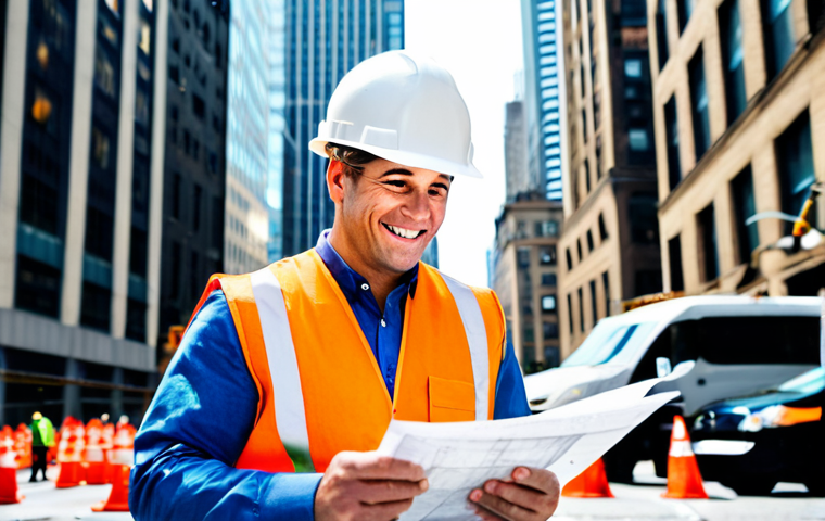 건설안전기사 직무별 연봉 차이 - Experienced Safety Engineer in a Bustling City**
"A seasoned construction safety engineer, wearing ...