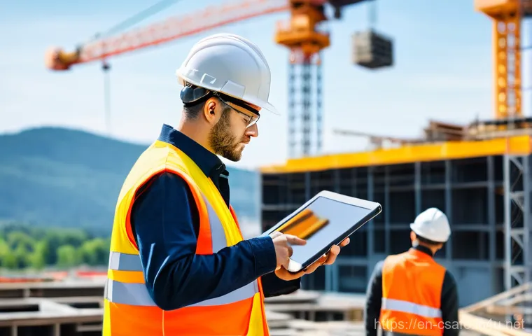 건설안전기사와 연관된 최신 현장 동향 - **Smart Wearables in Action:**
"A diverse team of construction workers, wearing modern, form-fit...