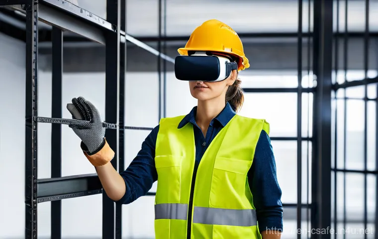 건설안전 관련 자격증 트렌드 분석 - **Immersive VR Safety Training on a High-Rise Construction Site**
    A highly detailed, realistic i...