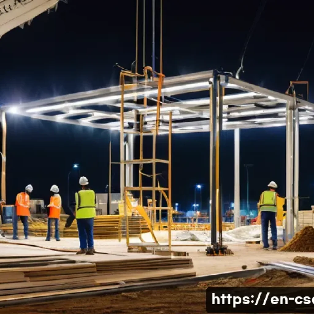 건설안전 기사와 산업안전기사 차이 - **Prompt:** A bustling, modern construction site at dusk. The scene features diverse male and female...