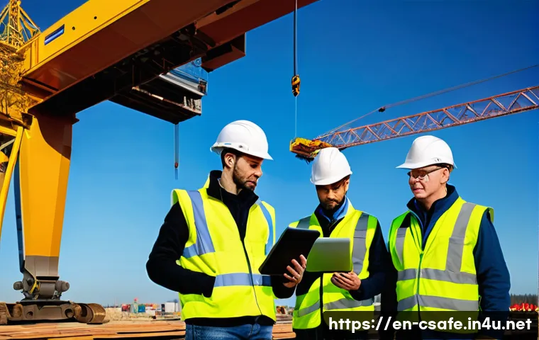 건설안전기사 취업 가능한 회사 리스트 - **Prompt:** A vibrant, large-scale construction site at sunrise. In the foreground, a diverse team o...