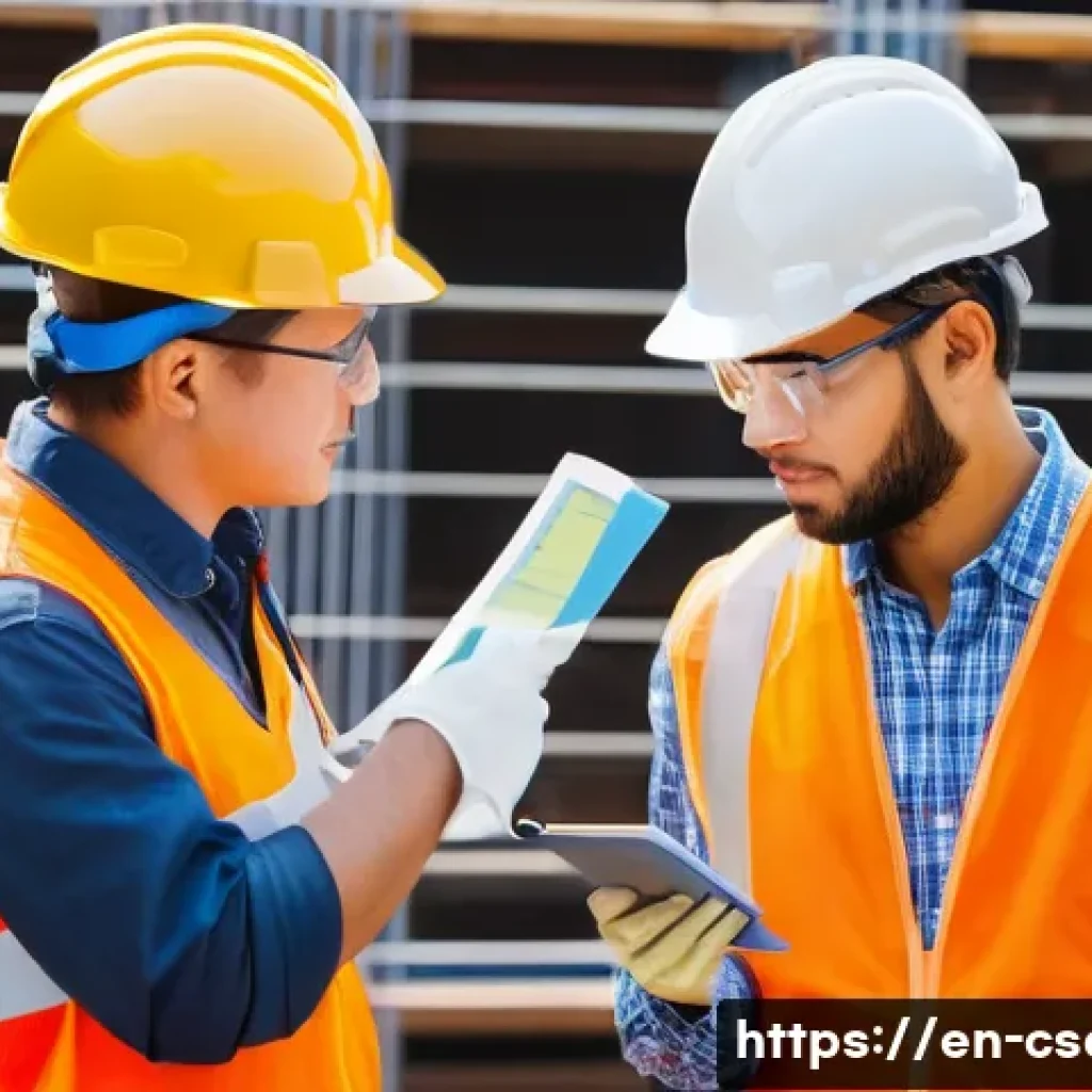 건설안전기사 필기시험으로 자주 등장하는 주제 - A detailed construction site scene showing a diverse group of workers wearing full personal protecti...