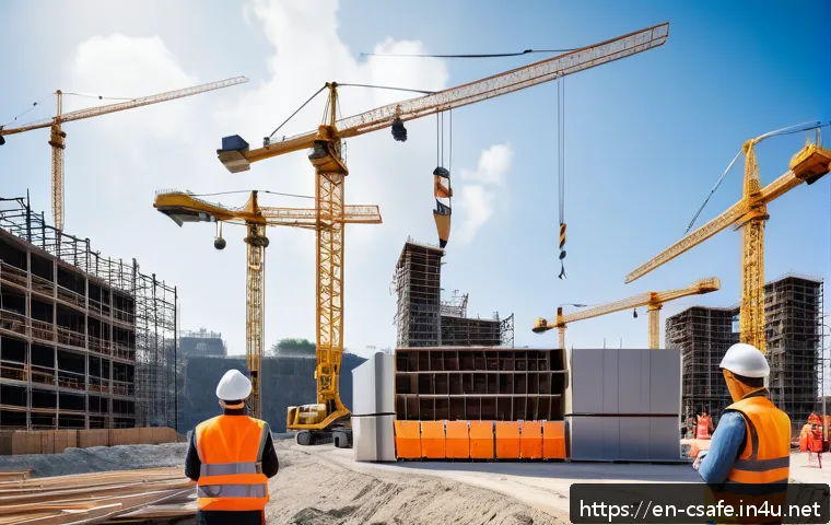 건설안전기사와 관련된 최신 뉴스 - A high-tech construction site scene showcasing safety engineers using advanced AI-powered risk asses...